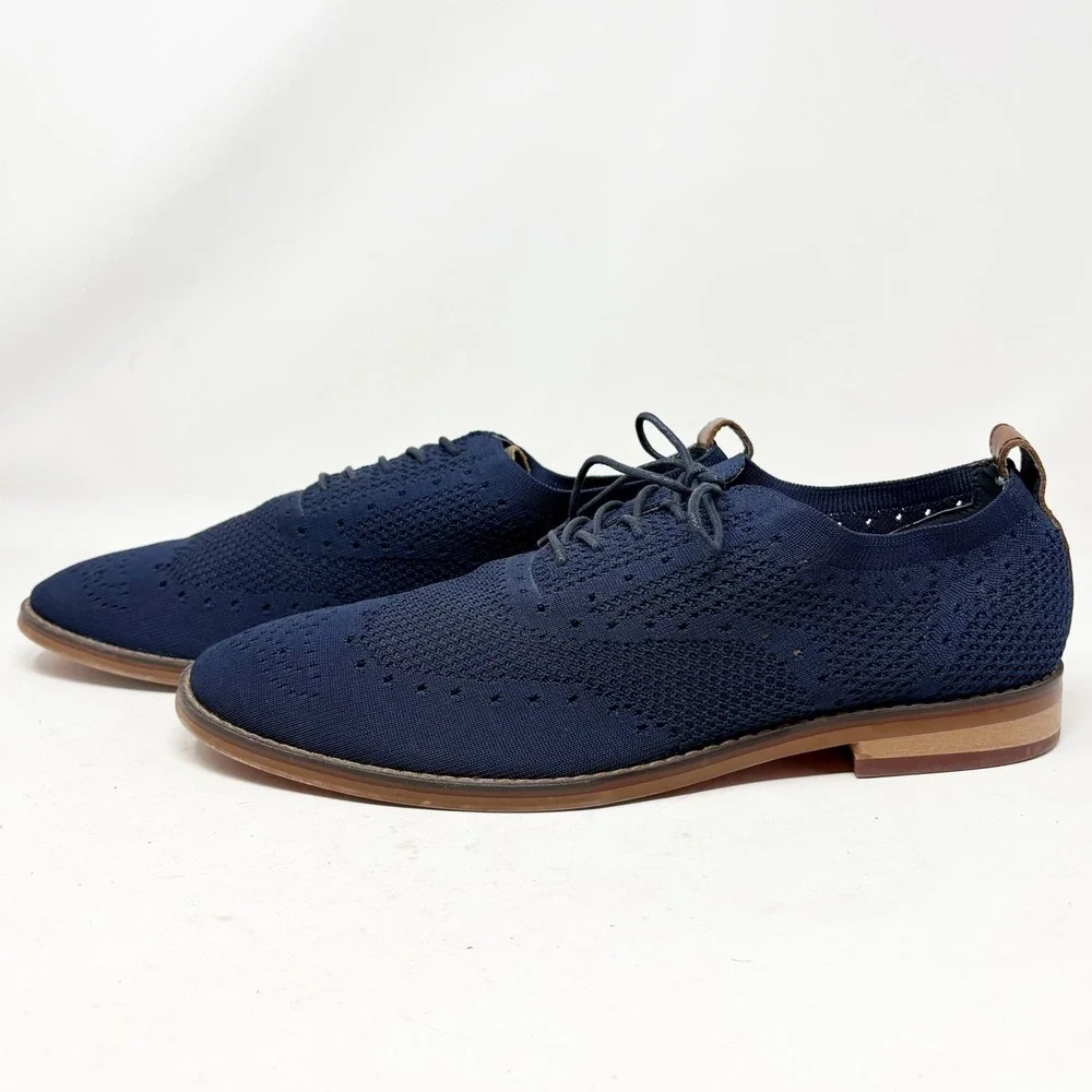 J. Moretti Black Label Mens Navy Knit Wingtip Oxford Dress Shoes Size 12